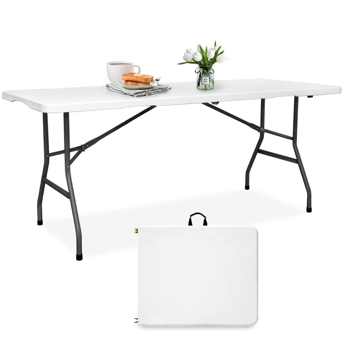 6FT Heavy Duty Portable Plastic Folding Table White C598778