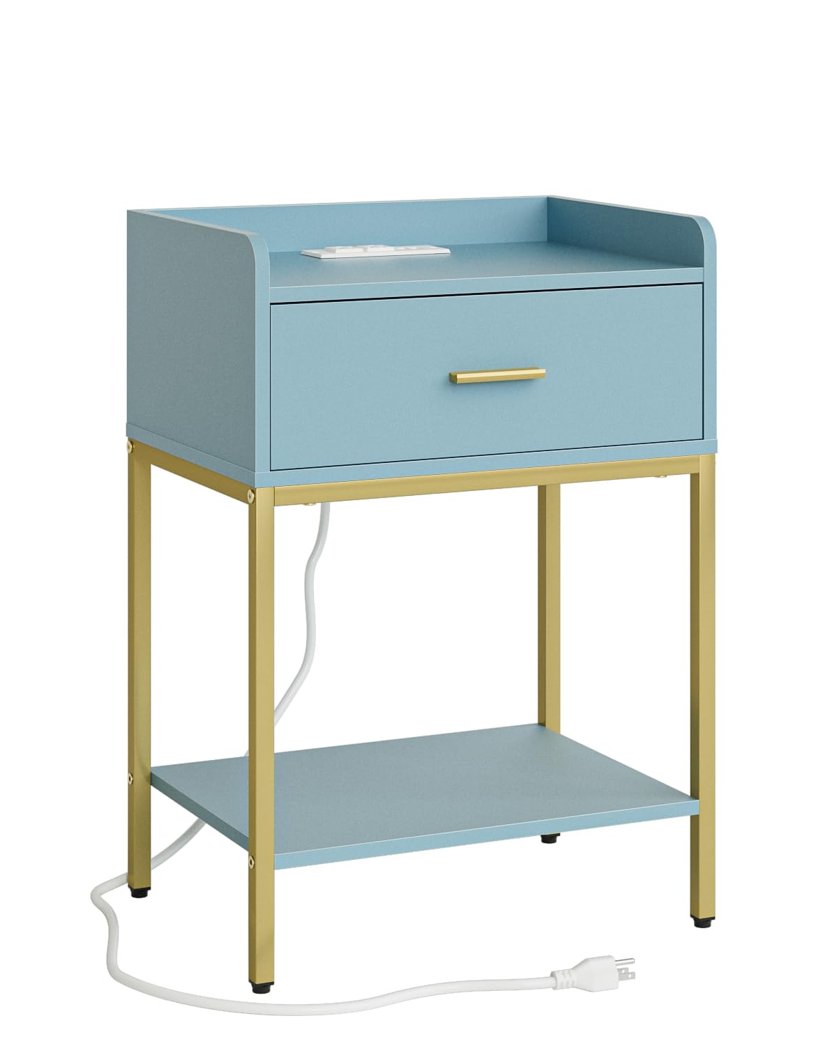 Gold and Blue 3-Tier Nightstand with Charging Station A19381