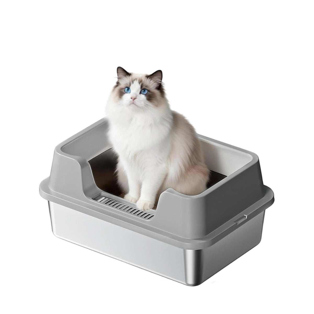 XL Stainless Steel Enclosed Cat Litter Box with Scoop A6697