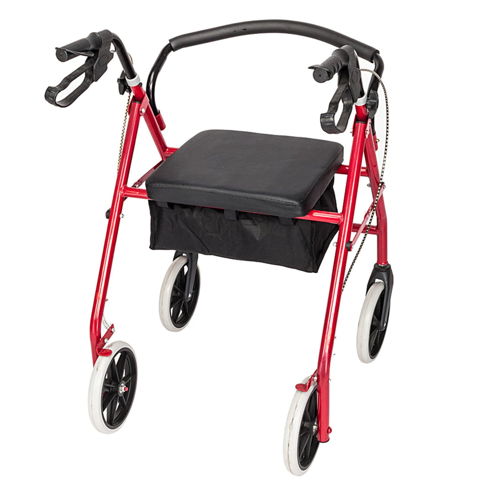 Heavy Duty Upright Rollator Walker with Padded Seat, Backrest, Height Adjustable Black & Red Y267651
