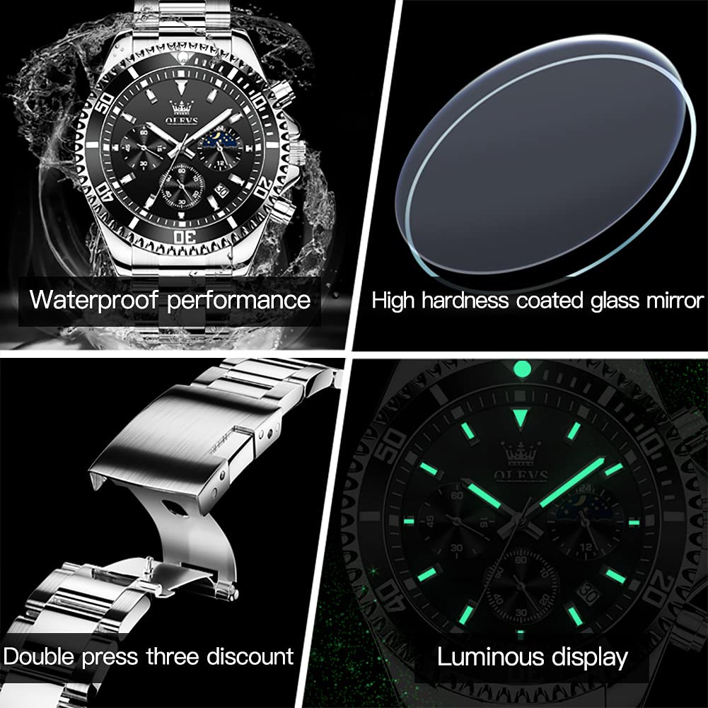 Chronograph Moon Phase Stainless Steel Wrist Watch J909