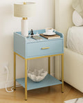 Gold and Blue 3-Tier Nightstand with Charging Station A19381