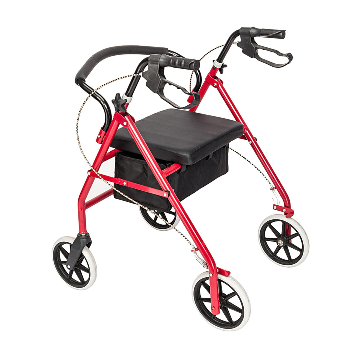 Heavy Duty Upright Rollator Walker with Padded Seat, Backrest, Height Adjustable Black & Red Y267651