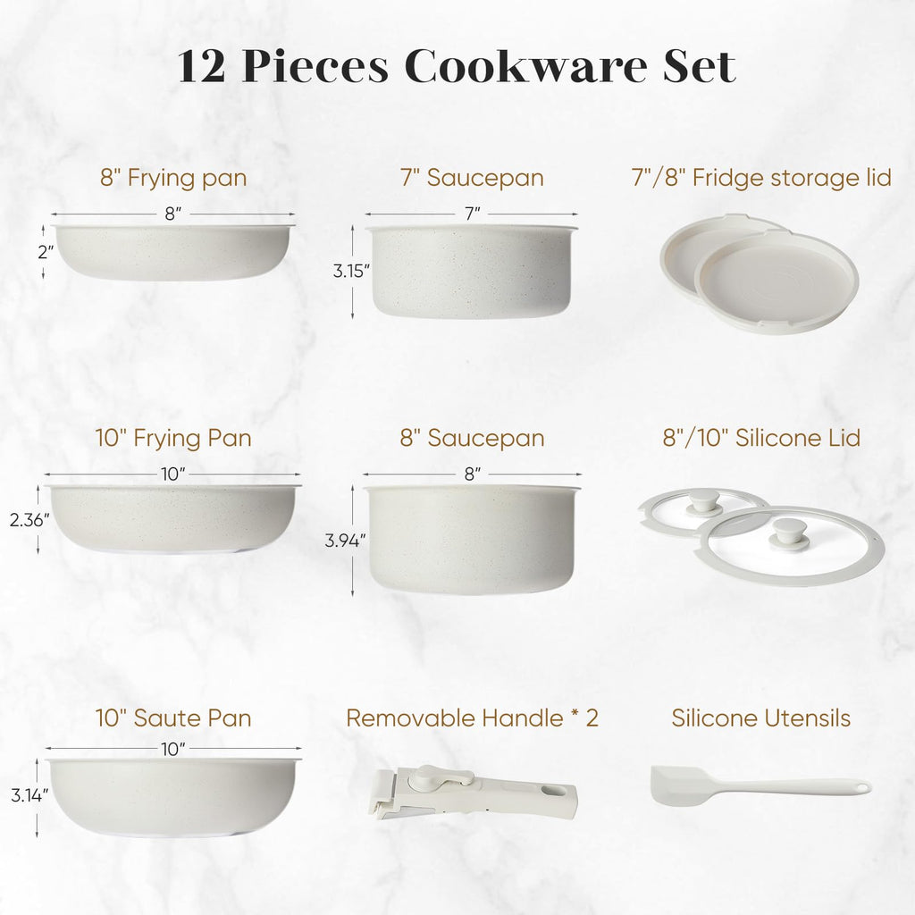 12 Pc Nonstick Milky White Cookware Set W190665
