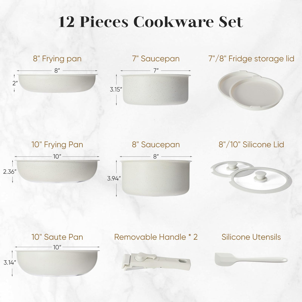 12 Pc Nonstick Milky White Cookware Set W190665