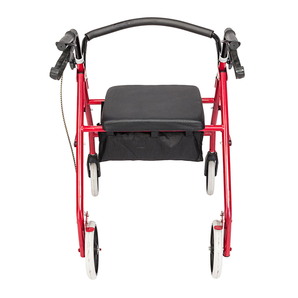 Heavy Duty Upright Rollator Walker with Padded Seat, Backrest, Height Adjustable Black & Red Y267651