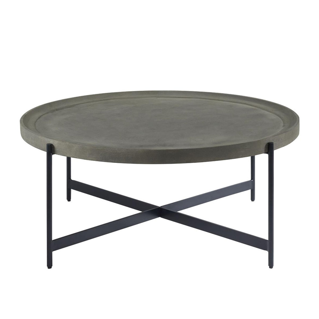 42-Inch Round Concrete-Coated Wood Coffee Table with Tray Top P7540
