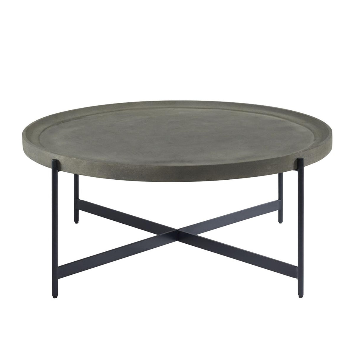 42-Inch Round Concrete-Coated Wood Coffee Table with Tray Top P7540