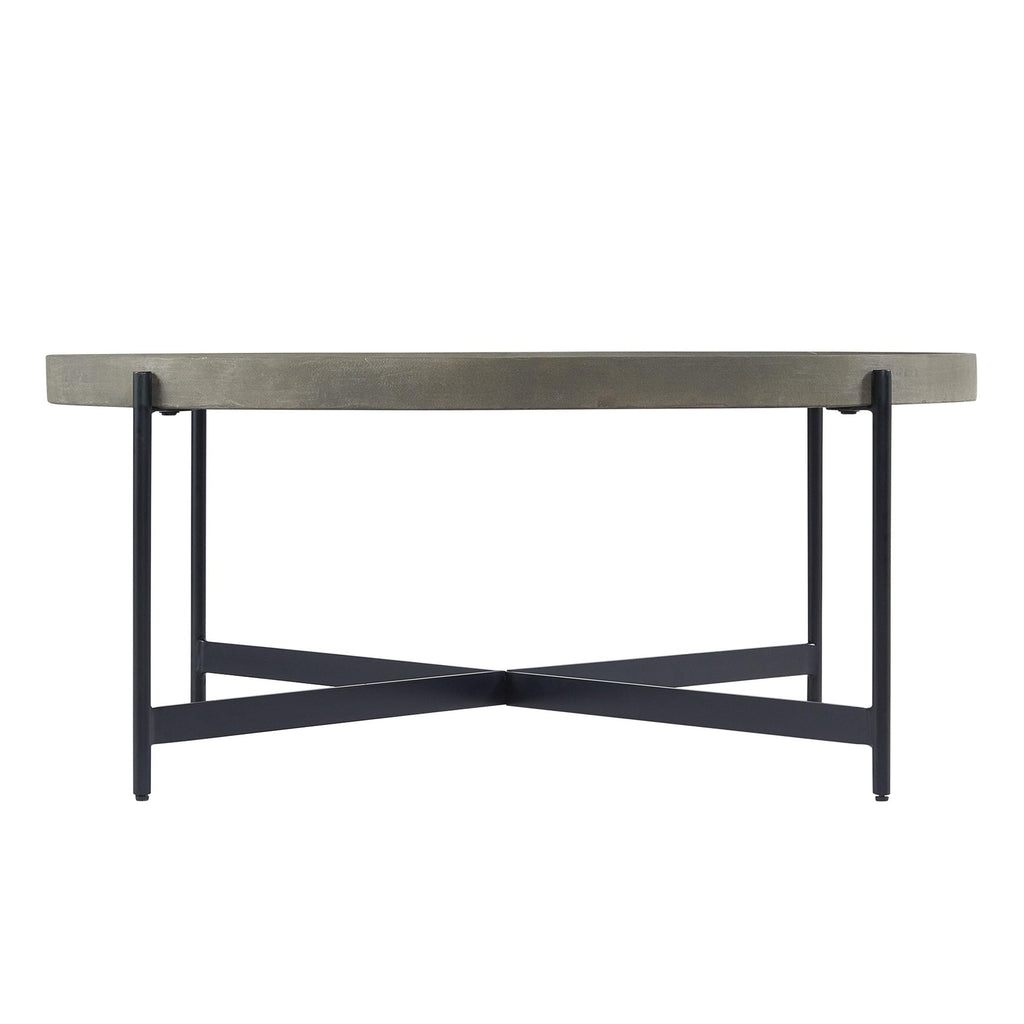 42-Inch Round Concrete-Coated Wood Coffee Table with Tray Top P7540