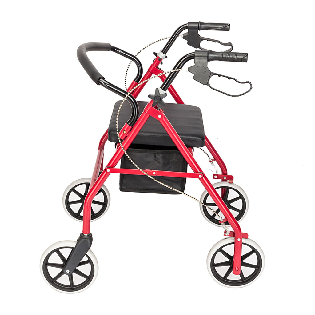 Heavy Duty Upright Rollator Walker with Padded Seat, Backrest, Height Adjustable Black & Red Y267651
