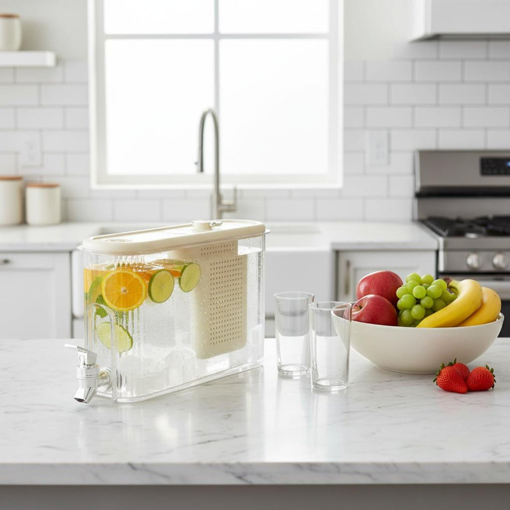 White Cold Beverage Dispenser with Faucet D515279