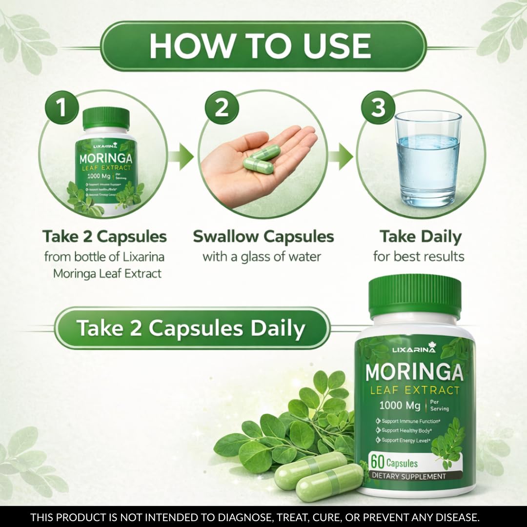 Moringa Capsules Organic 1000MG 60 Count Pack-2 U79944
