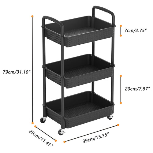 3-Tier Plastic Rolling Utility Cart with Handle H60664