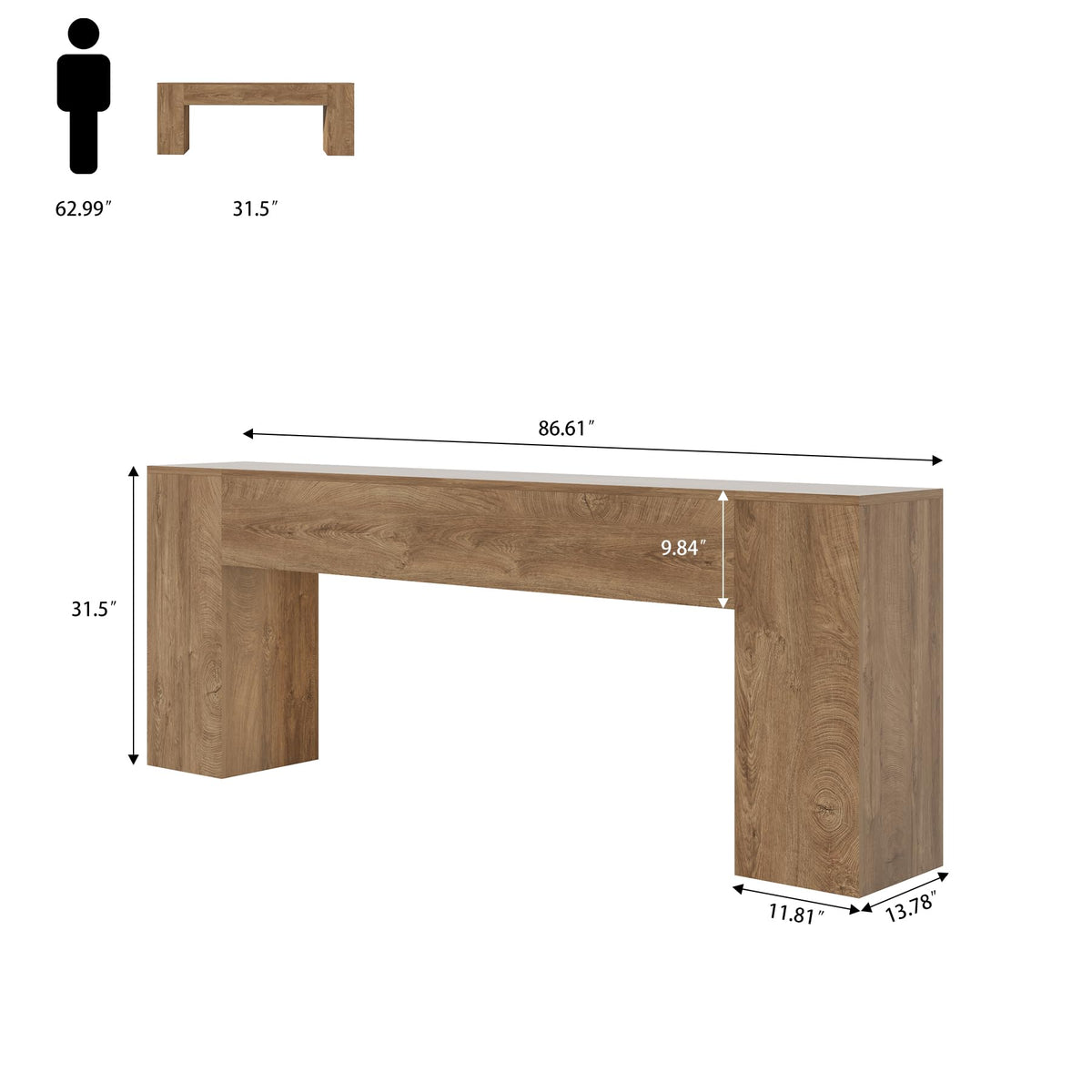 86-Inch Natural Oak Brown Console Table K422673