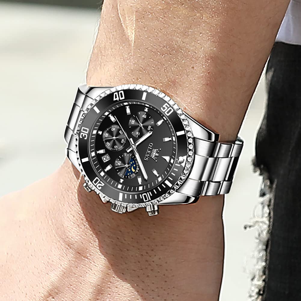 Chronograph Moon Phase Stainless Steel Wrist Watch J909