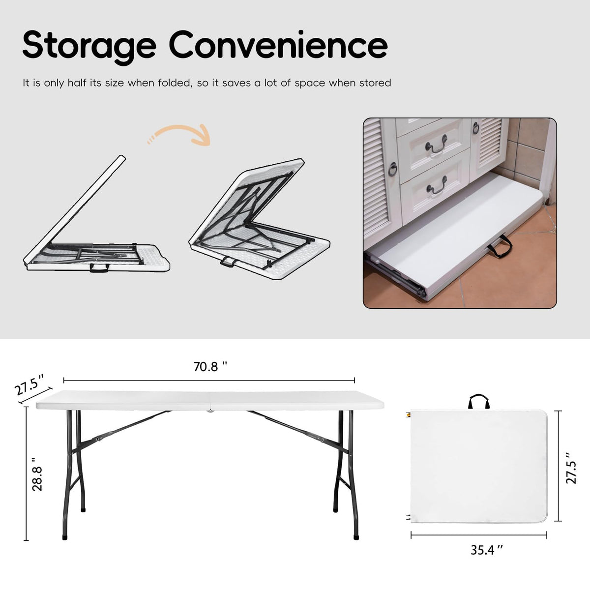 6FT Heavy Duty Portable Plastic Folding Table White C598778