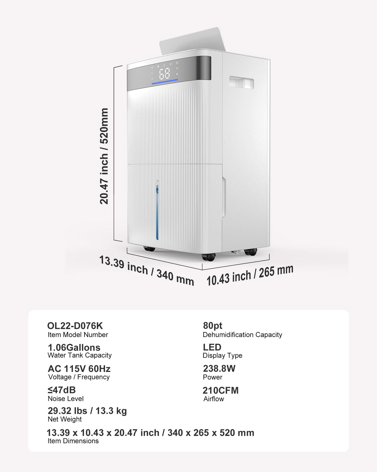80 Pints Dehumidifier with Drain Hose Y5521