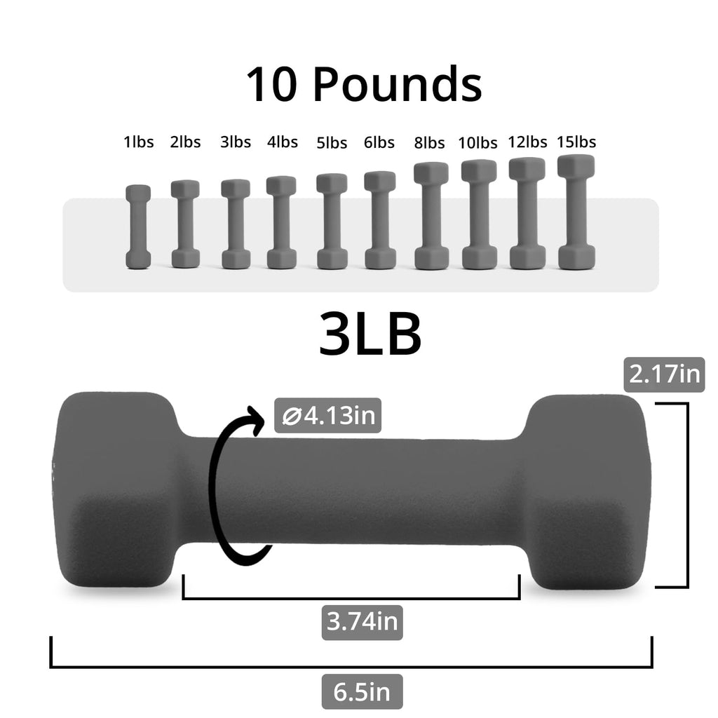 Neoprene Dumbbells Set, 1-15 LB, Anti-Slip, Hex Shape P1782