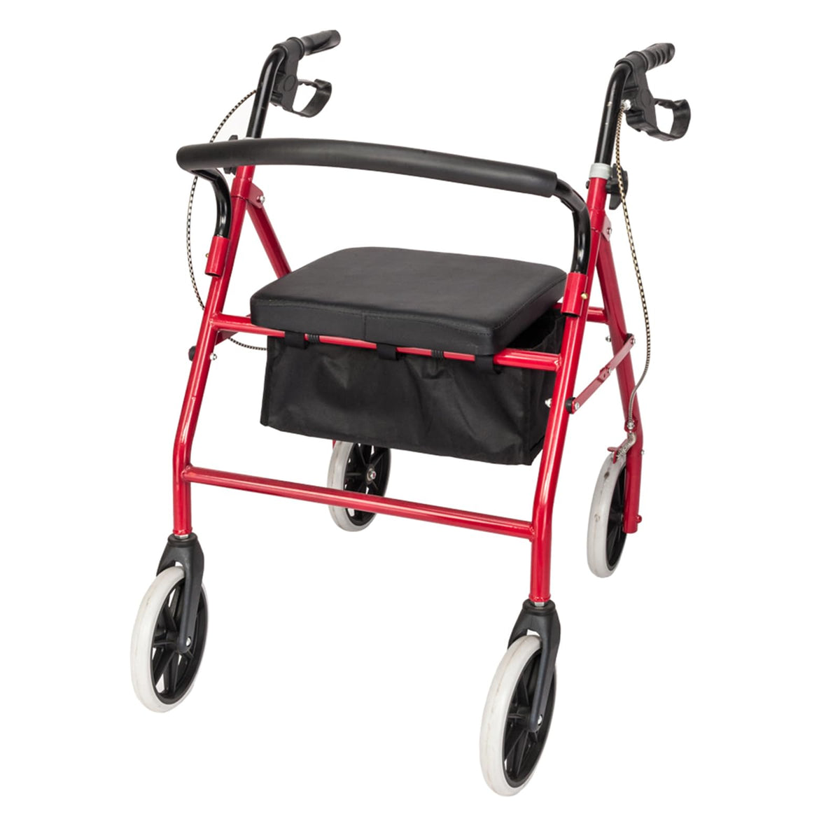 Heavy Duty Upright Rollator Walker with Padded Seat, Backrest, Height Adjustable Black & Red Y267651
