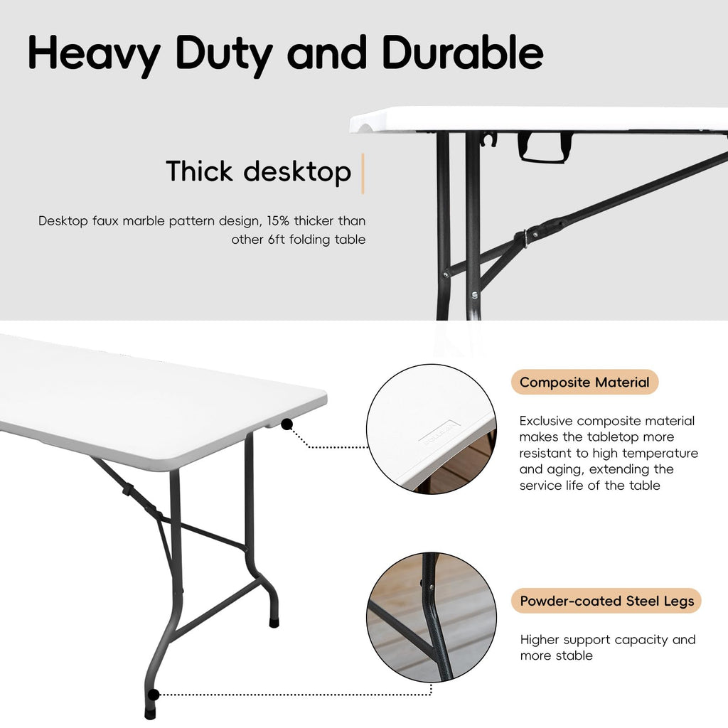 6FT Heavy Duty Portable Plastic Folding Table White C598778