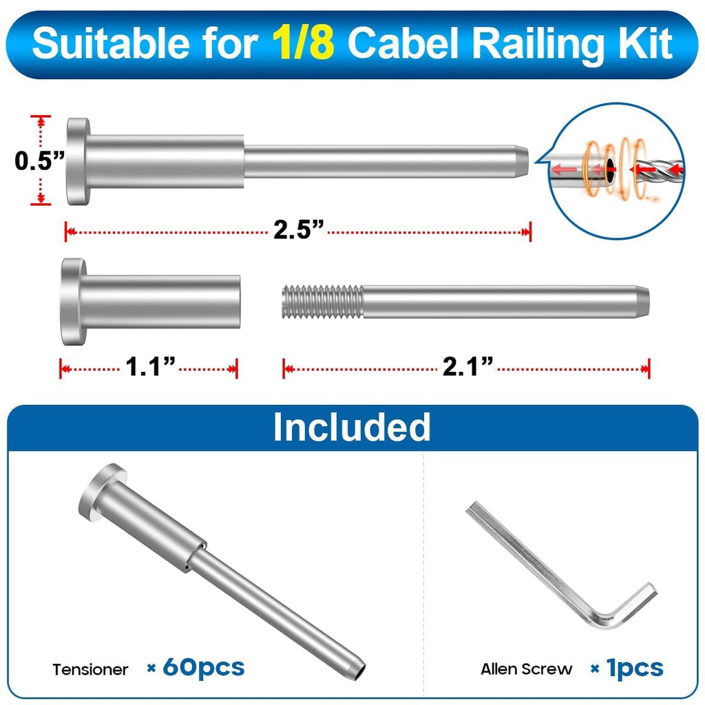 60 Pack T316 Stainless Steel 1/8" Cable Railing Kit Z5425