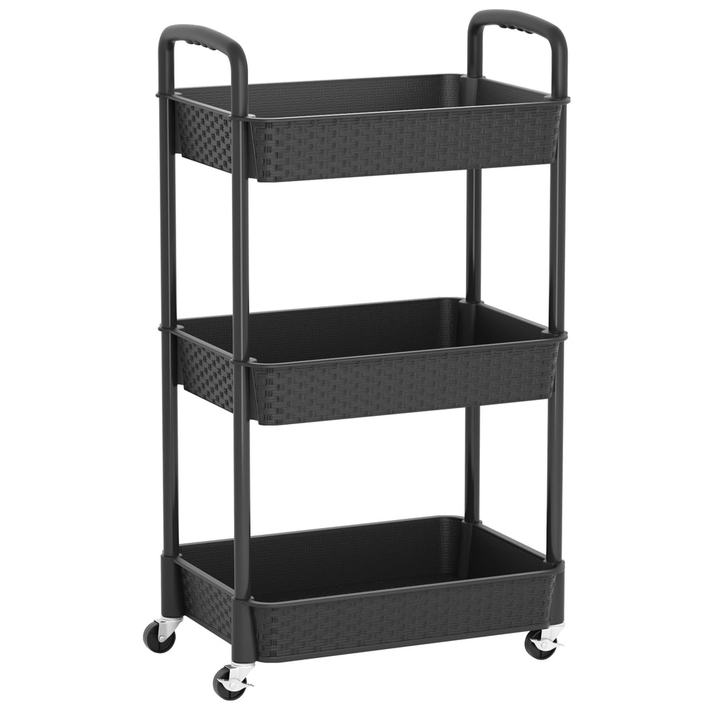 3-Tier Plastic Rolling Utility Cart with Handle H60664