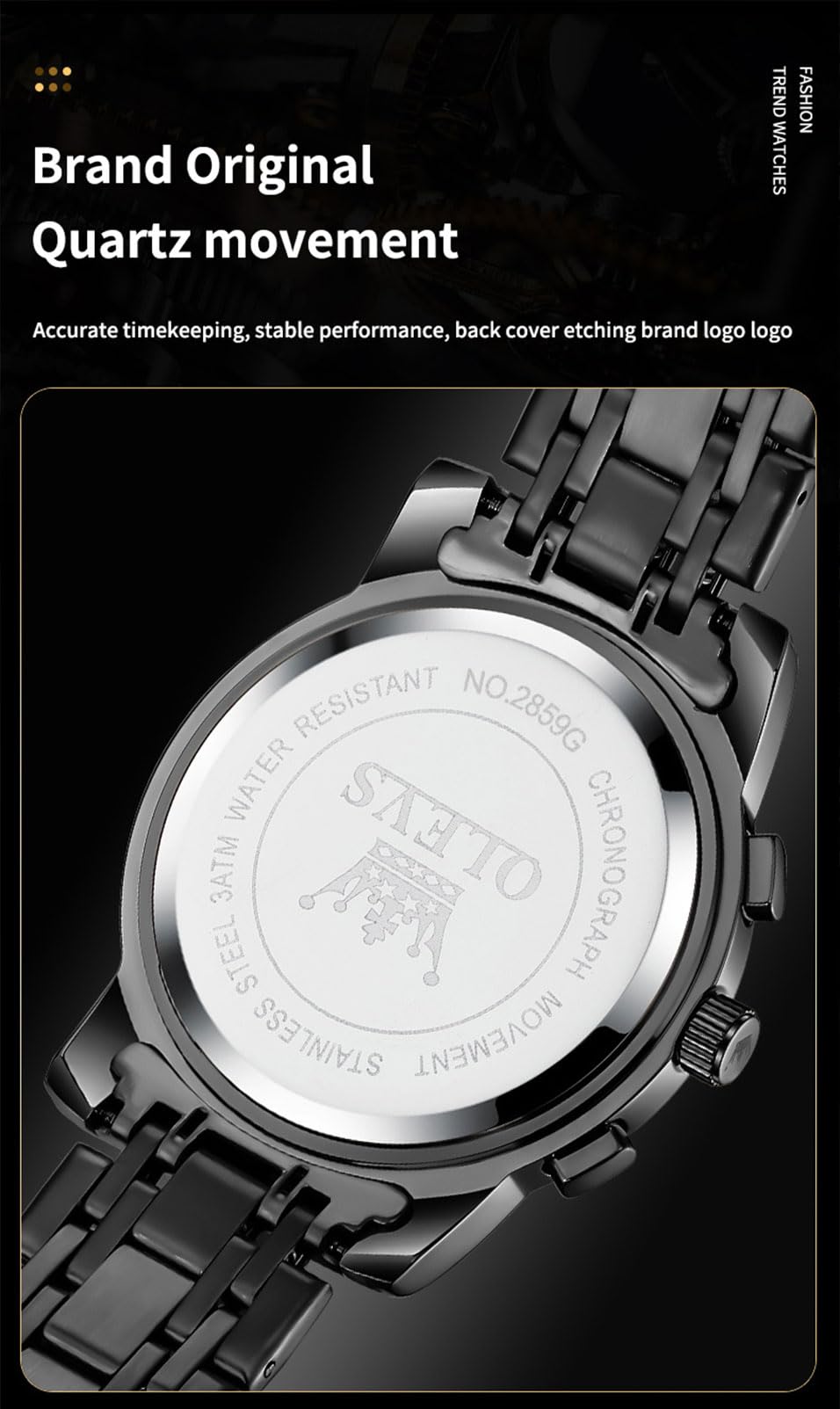 Waterproof Stainless Steel Multifunction Mens Watch F478