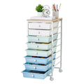 8 Drawer Rolling Storage Cart with Wood Top V6253