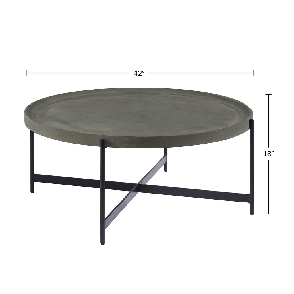 42-Inch Round Concrete-Coated Wood Coffee Table with Tray Top P7540