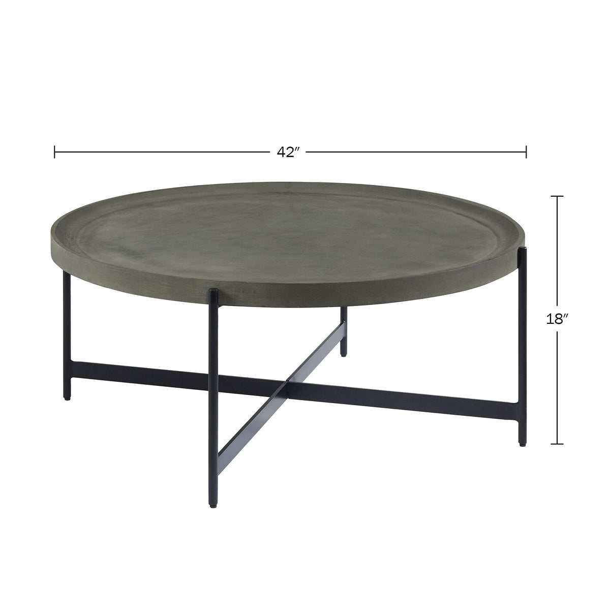 42-Inch Round Concrete-Coated Wood Coffee Table with Tray Top P7540