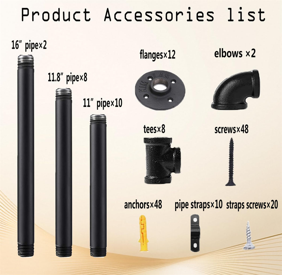 Black Iron Pipe Shelf Bracket, 2Pcs 5 Tier 68" Tall W230363
