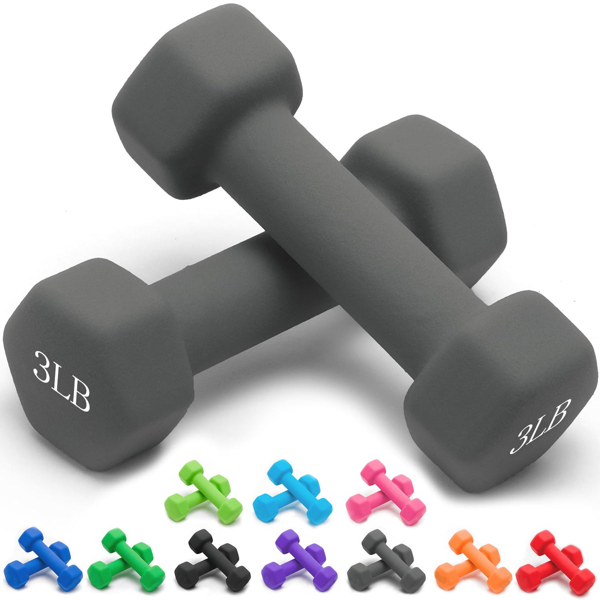 Neoprene Dumbbells Set, 1-15 LB, Anti-Slip, Hex Shape P1782