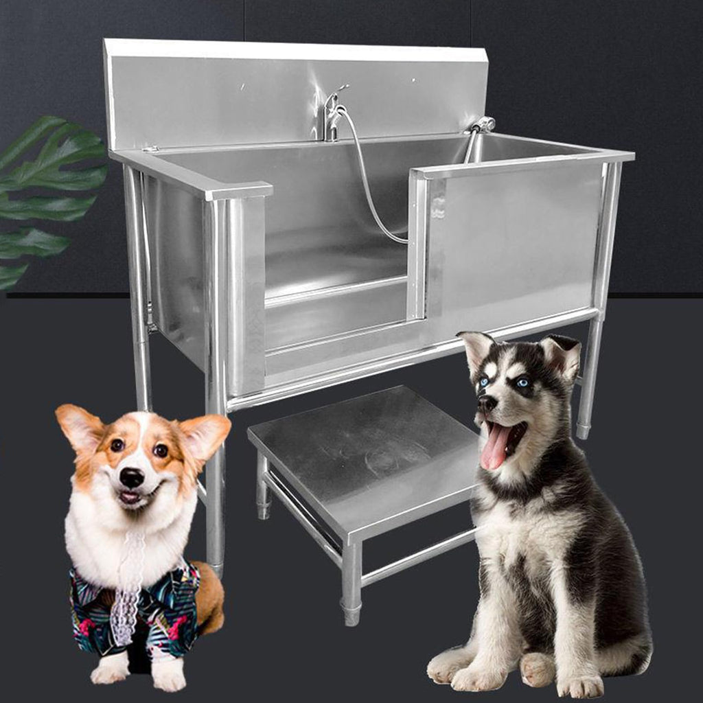 53'' Stainless Steel Pet Grooming Tub with Walk-in Stairs F76037