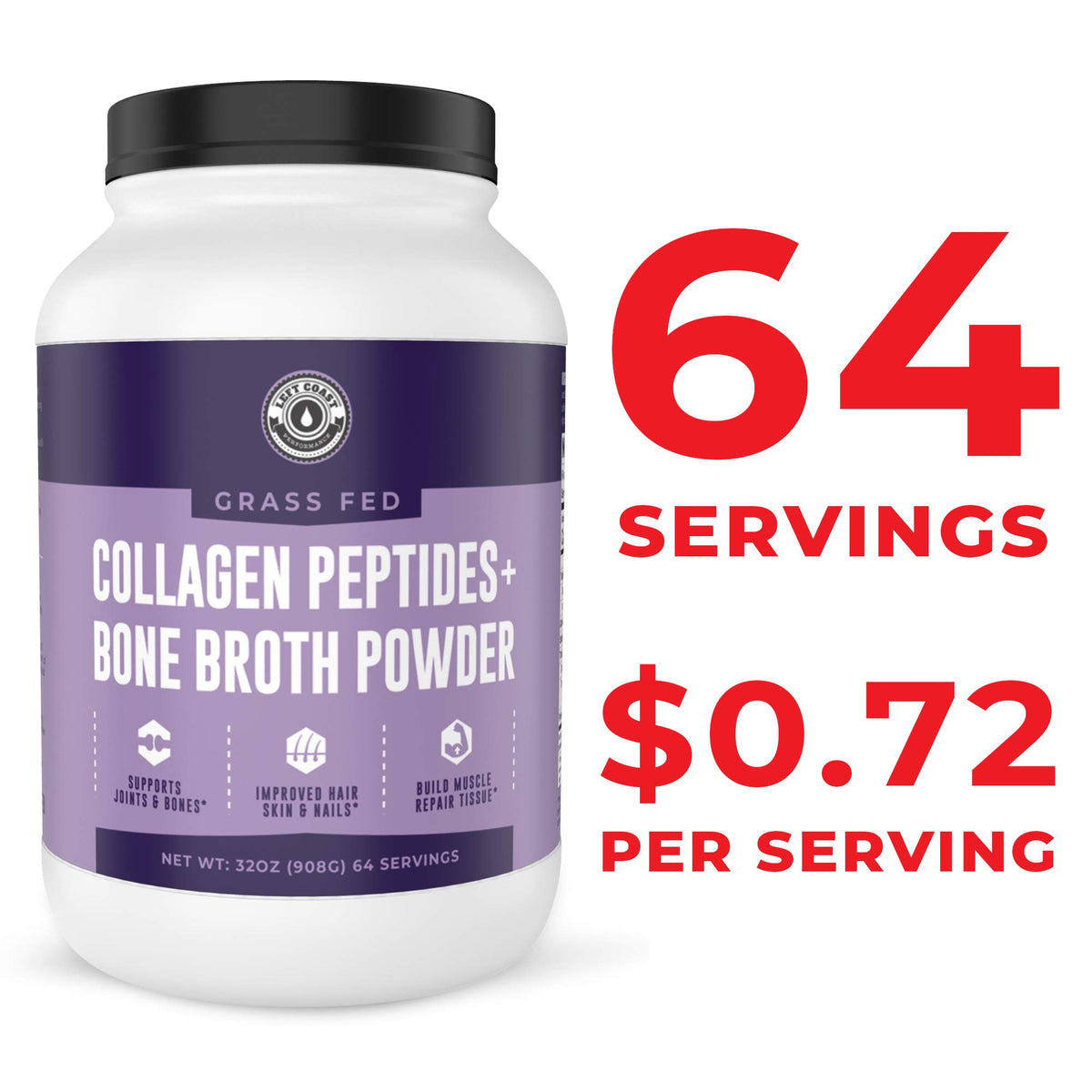 Collagen Bone Broth Powder, Unflavored, 2lb Q638