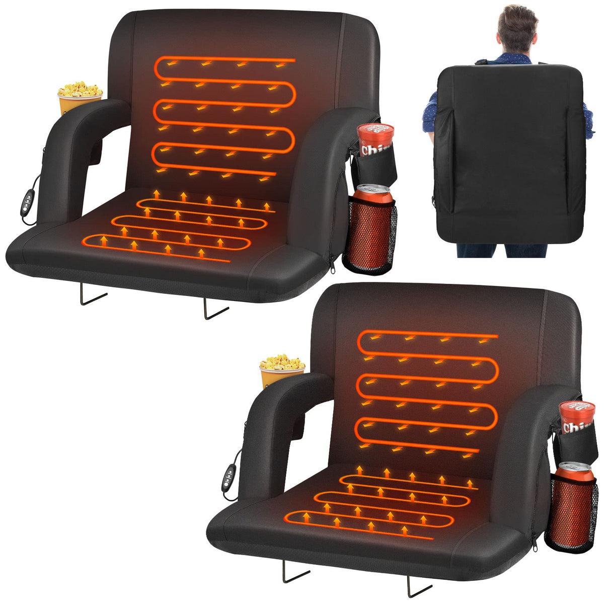 Heated Stadium Seats for Bleachers with Back Support, Black J34989