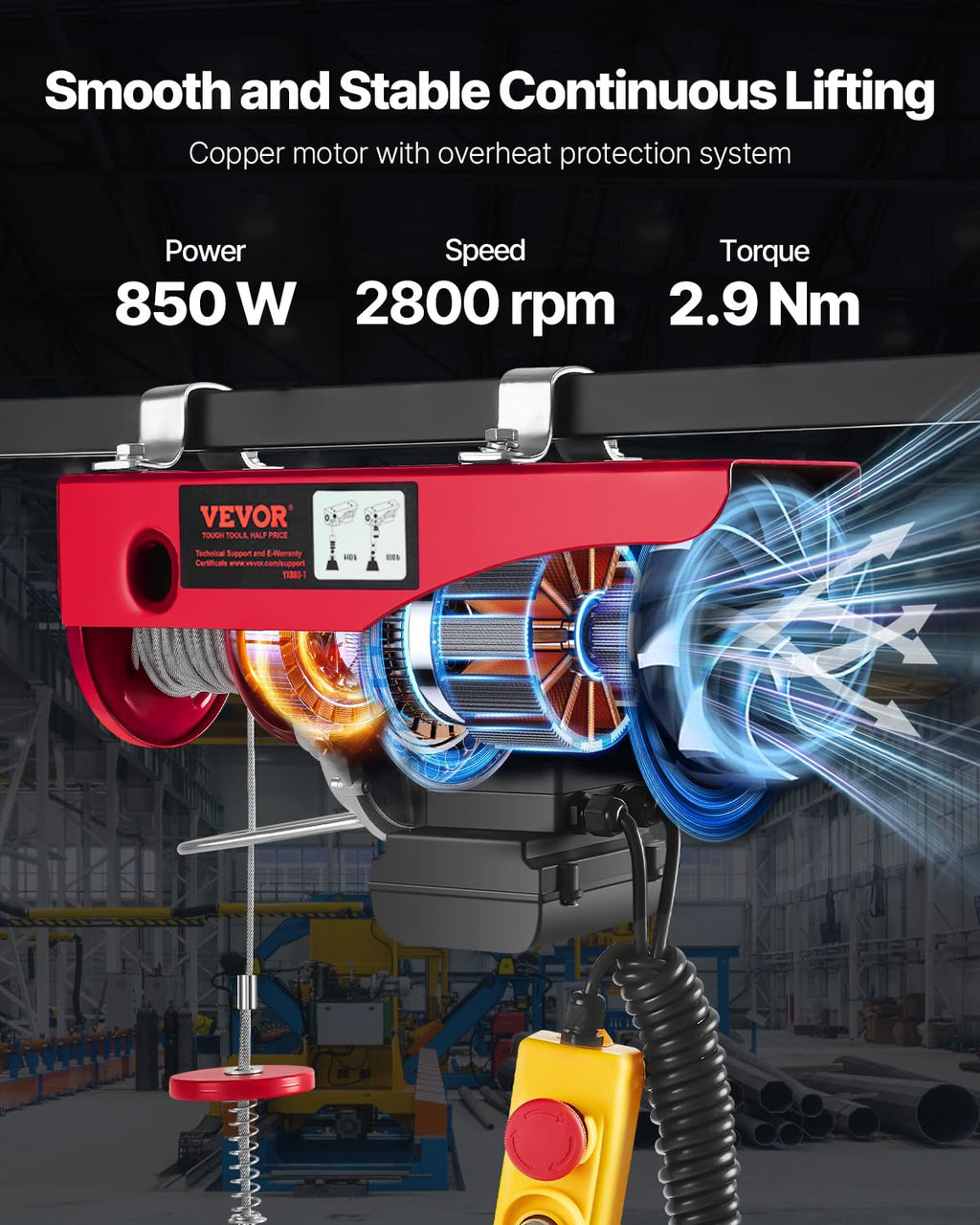880lbs Electric Hoist with Wired Remote Control G1737