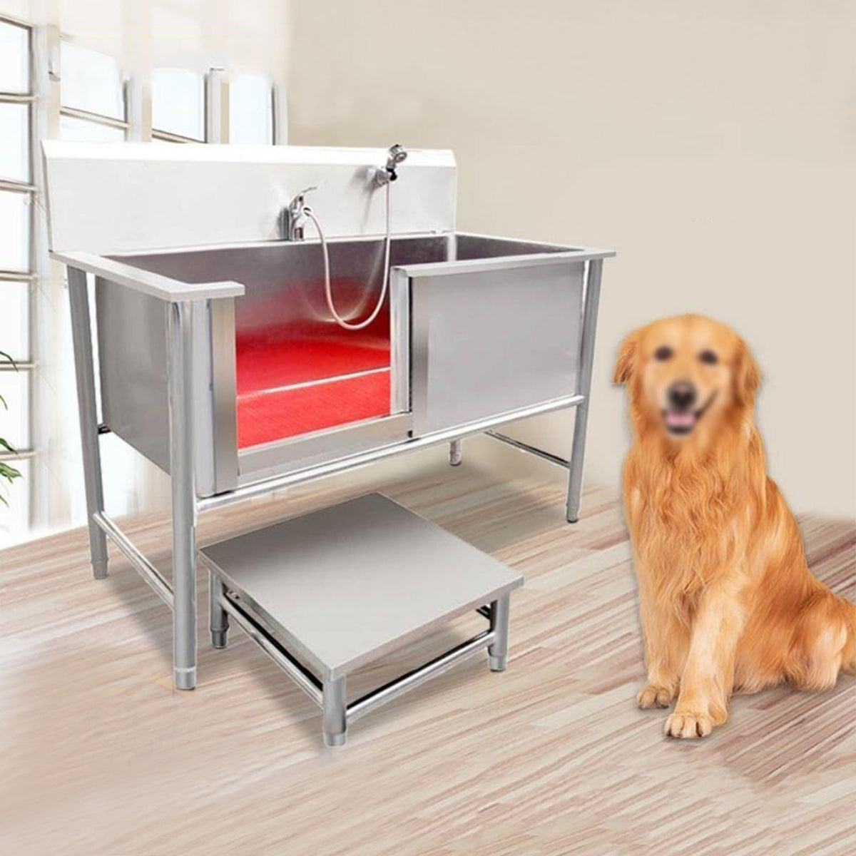 53'' Stainless Steel Pet Grooming Tub with Walk-in Stairs F76037