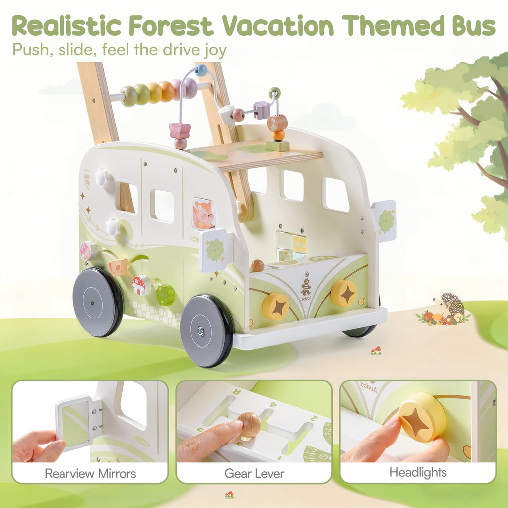 Wooden Adjustable Baby Push Walker with Anti-Slip Wheels N78383