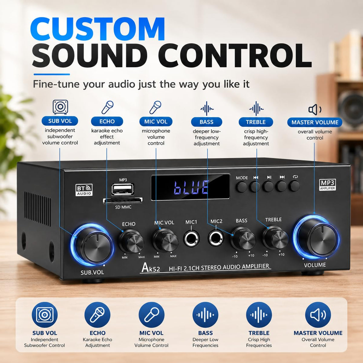Bluetooth 5.0 2.1 Channel 400W Stereo Amplifier C5966