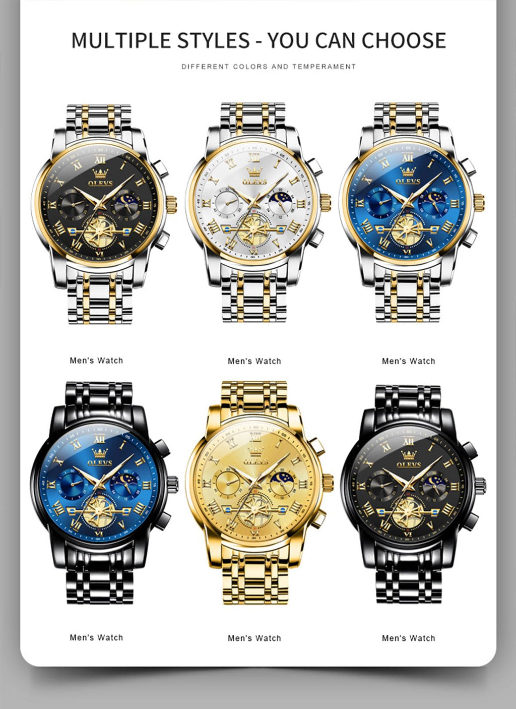 Waterproof Stainless Steel Multifunction Mens Watch F478