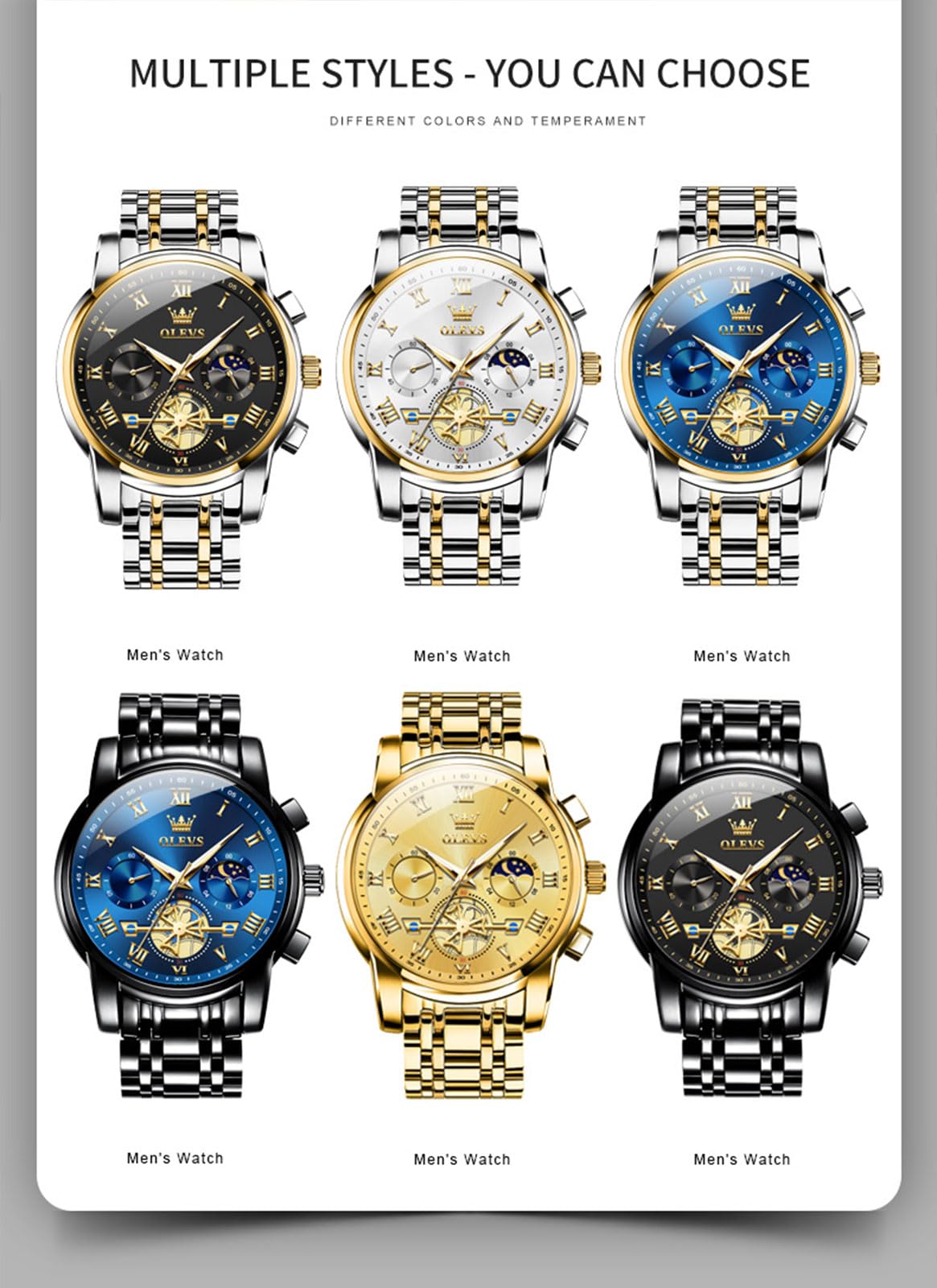 Waterproof Stainless Steel Multifunction Mens Watch F478