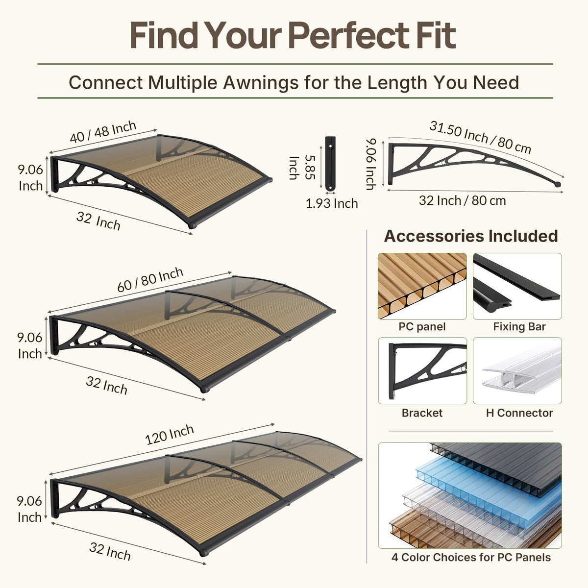 32x48'' Polycarbonate Door Awning I1980
