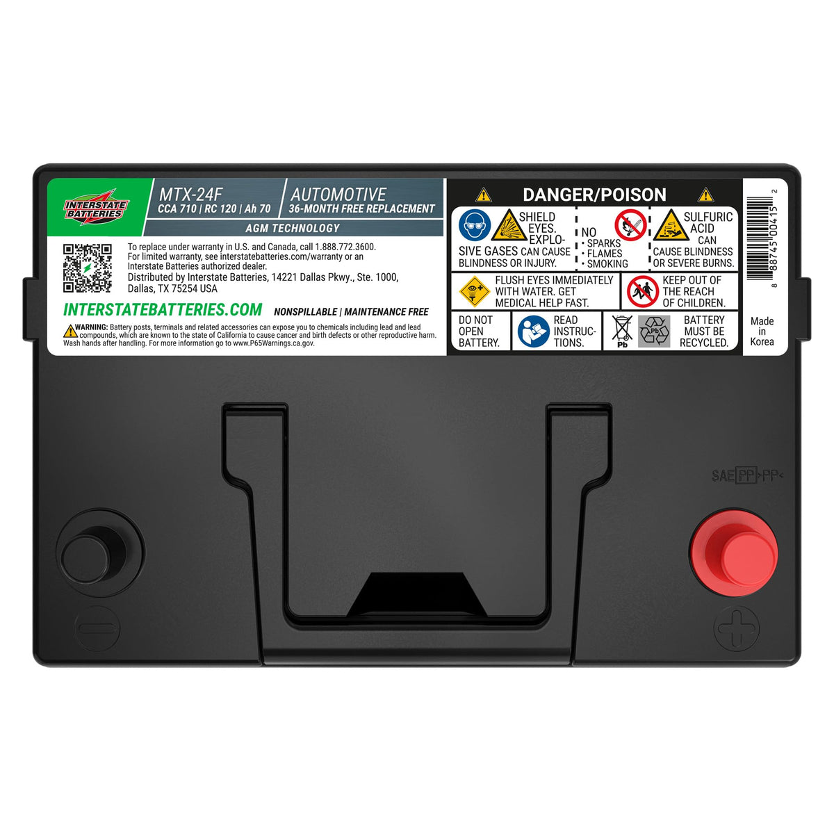 12V 70Ah 710CCA Group 24F AGM Car Battery D3279