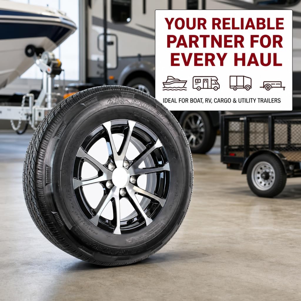 2-Pack Radial Trailer Tire Rim Assembly ST205/75R15 5 Lug Black X51403