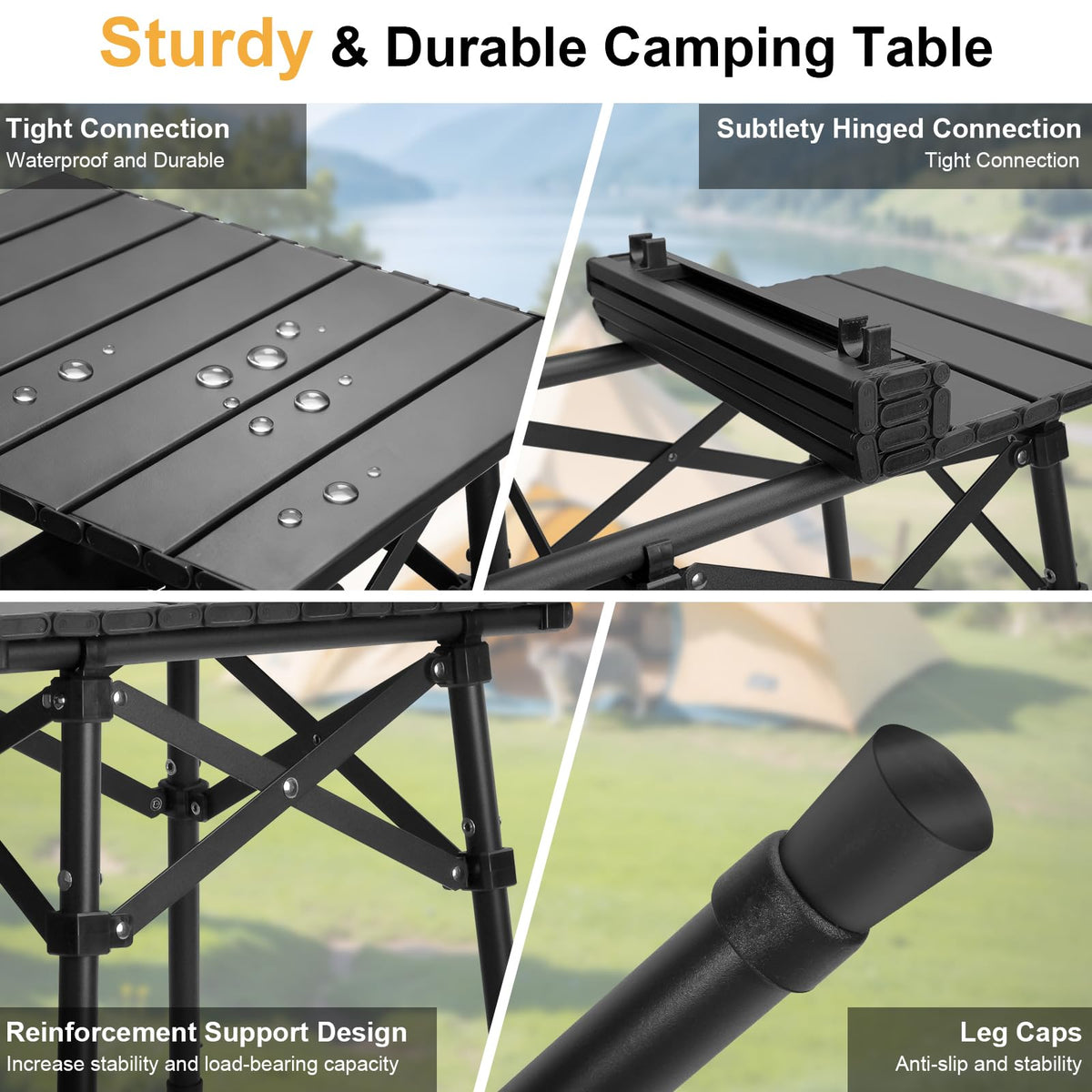 Folding Camping Side Table, Adjustable Height L356