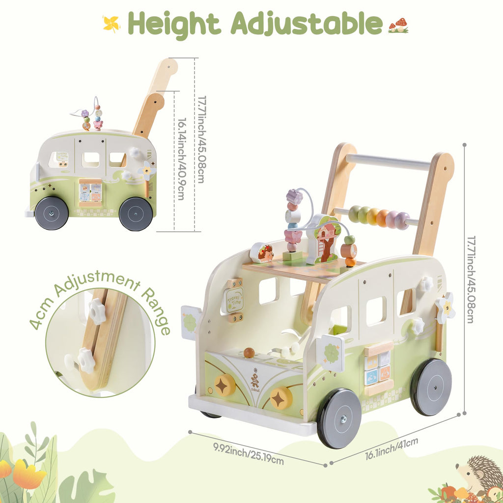 Wooden Adjustable Baby Push Walker with Anti-Slip Wheels N78383