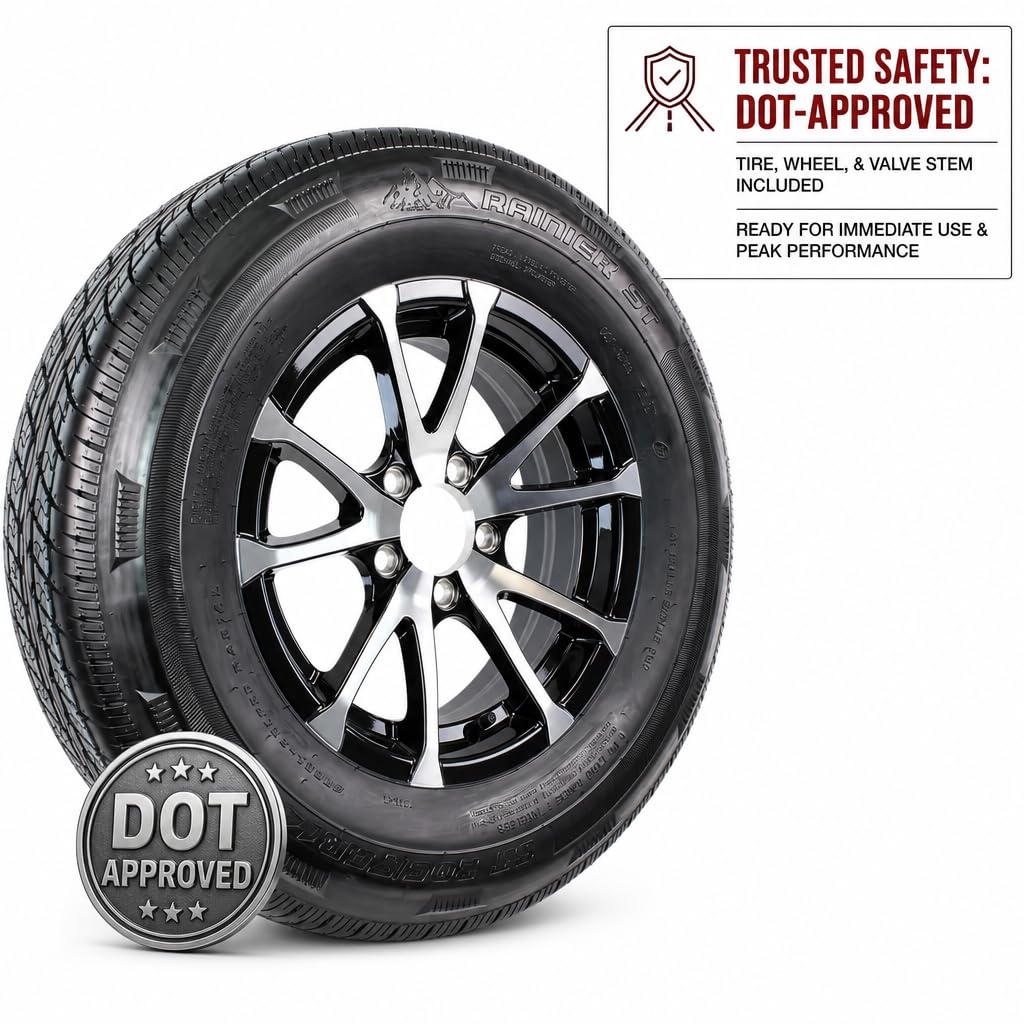 2-Pack Radial Trailer Tire Rim Assembly ST205/75R15 5 Lug Black X51403