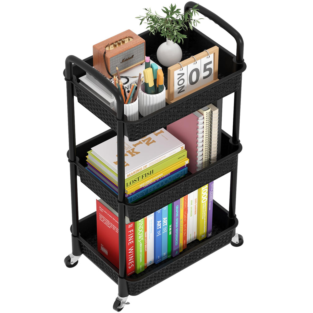 3-Tier Plastic Rolling Utility Cart with Handle H60664