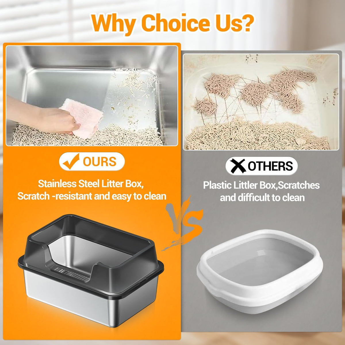 XL Stainless Steel Enclosed Cat Litter Box with Scoop A6697