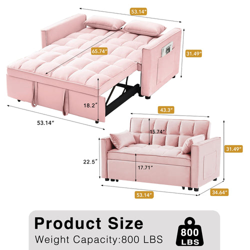 3 in 1 Convertible Sleeper Sofa Bed Velvet Pink M88475